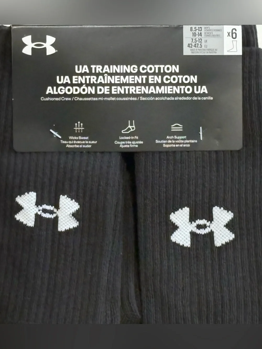 Under Armour Black Athletic Crew Socks with White Logo - 12 pairs Pack
